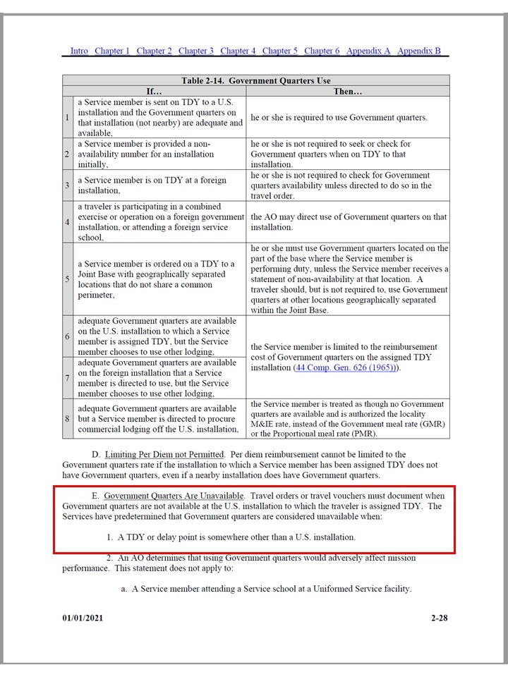 joint travel regulations appendix q