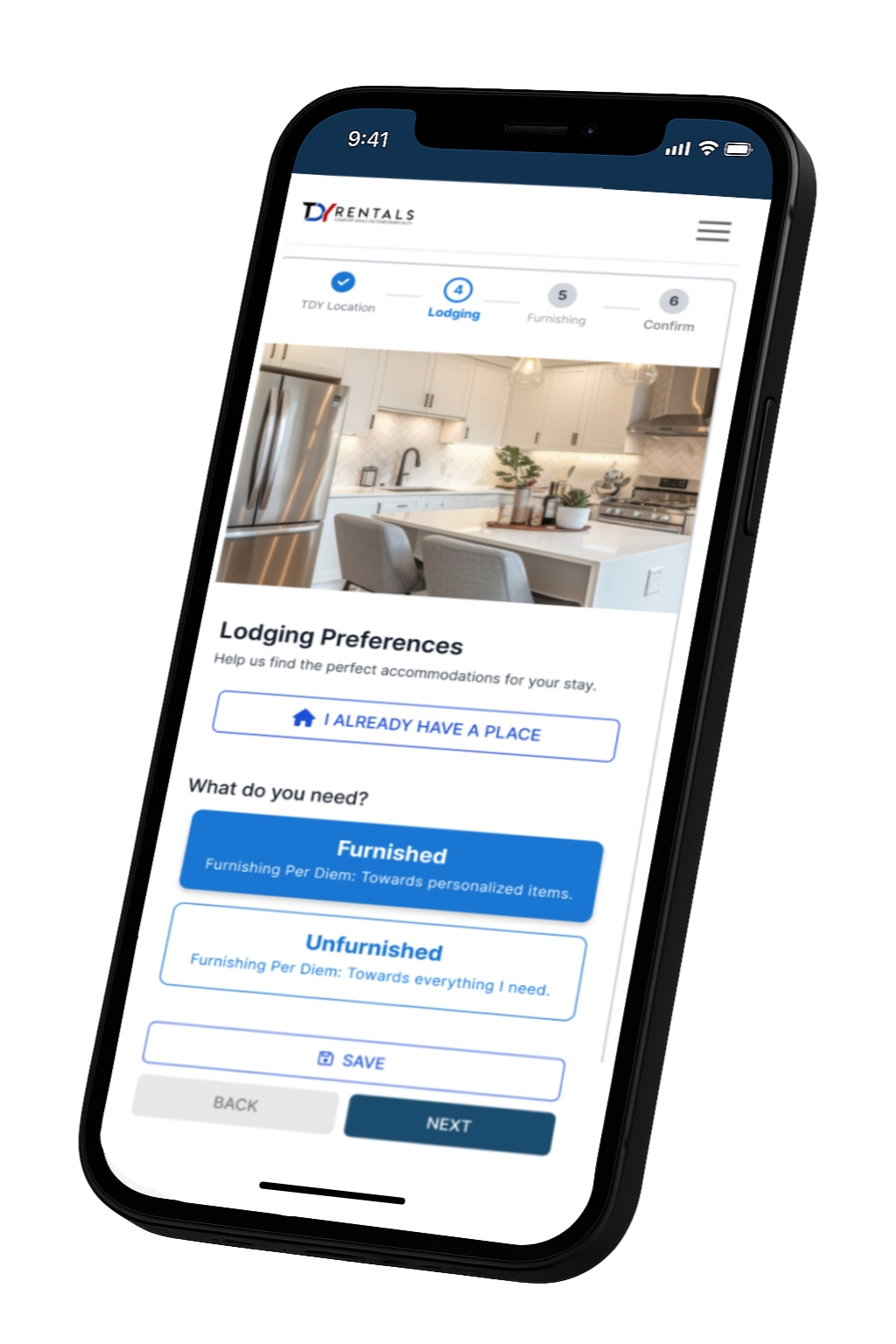 TDY Lodging App Mockup